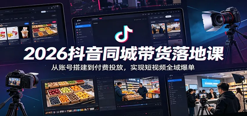 2026抖音同城带货落地课：从账号搭建到付费投放，实现短视频全域爆单-来缘阁