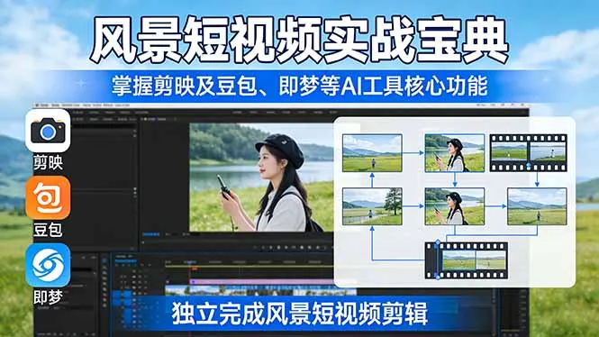 风景短视频实战宝典：掌握剪映及豆包、即梦等AI工具的核心功能，独立完成风景短视频剪辑-来缘阁
