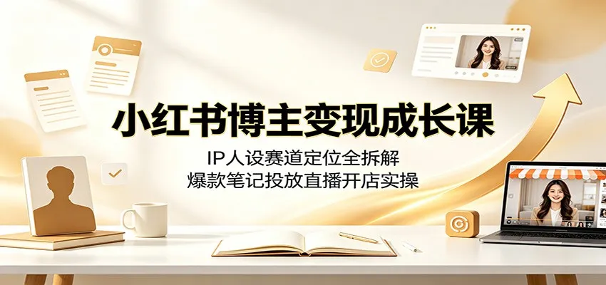 小红书博主变现成长课：IP人设赛道定位全拆解，爆款笔记投放直播开店实操-来缘阁