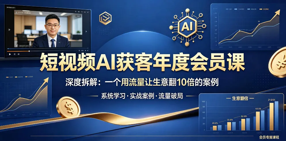 短视频AI获客年度会员课,深度拆解,一个用流量让生意翻10倍的案例-来缘阁