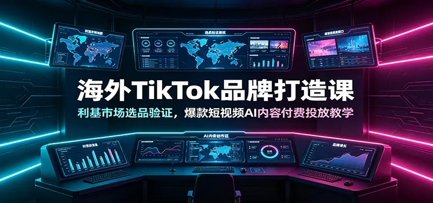 海外TikTok品牌打造课：利基市场选品验证，爆款短视频AI内容付费投放教学-来缘阁