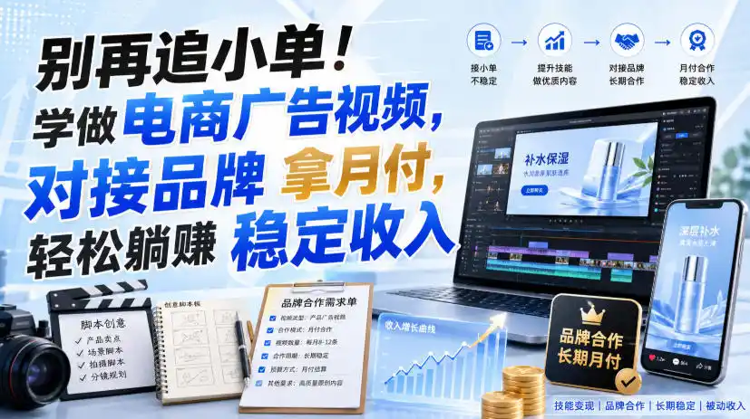 别再追小单!学做电商广告视频,对接品牌拿月付,轻松躺賺稳定收入【原创双语字幕】-来缘阁