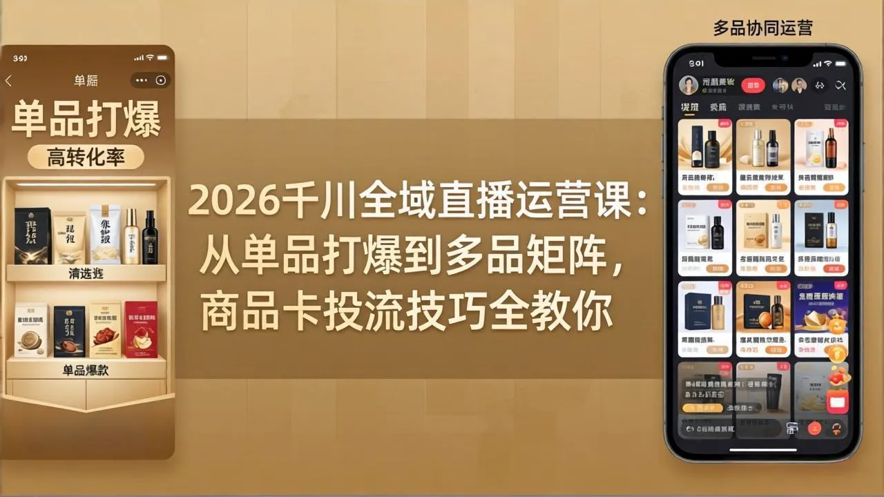 2026千川全域直播运营课:从单品打爆到多品矩阵,商品卡投流技巧全教你-来缘阁