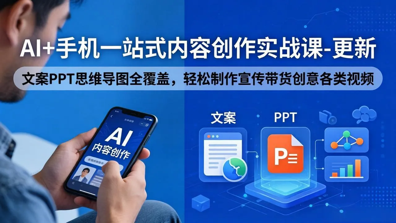 AI+手机一站式内容创作实战课-更新，文案PPT思维导图全覆盖，轻松制作宣传带货创意各类视频-来缘阁