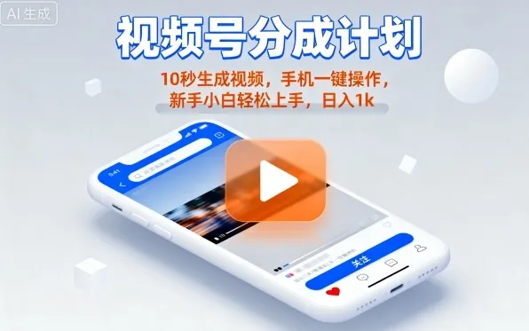 视频号分成计划懒人玩法，10秒生成视频，手机一键操作，新手小白轻松上手，日入1K【揭秘】-来缘阁