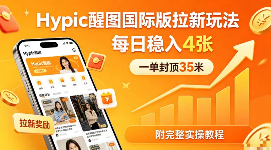 一单封顶35米，实测Hypic醒图国际版拉新玩法，每日稳入4张(附完整实操教程)-来缘阁