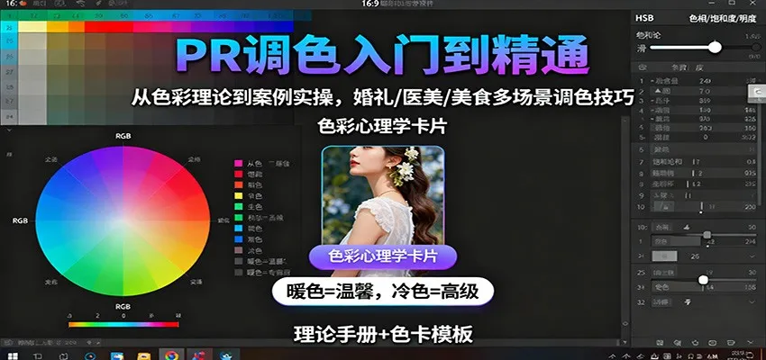 PR调色入门到精通：从色彩理论到案例实操，婚礼/医美/美食多场景调色技巧-来缘阁
