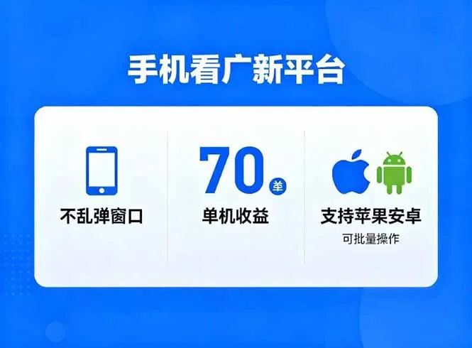 看广新平台，不乱弹窗口，单机做到了70加，支持苹果和安卓可批量，做到了日入1万+-来缘阁