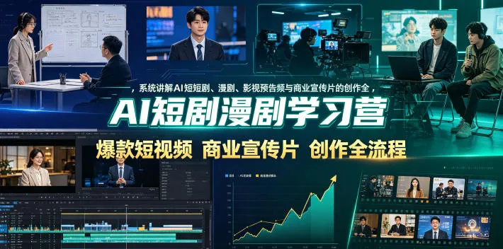 AI短剧漫剧学习营，系统讲解AI短剧、漫剧、影视预告片、爆款短视频与商业宣传片的创作全流程-来缘阁