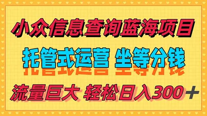 稳定日入300＋，小众信息查询蓝海项目，全程懒人式托管，解放你的时间-来缘阁