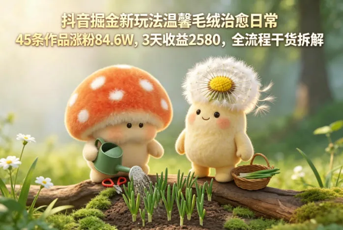 抖音掘金新玩法温馨毛绒治愈日常，45条作品涨粉84.6W，3天收益2580，全流程干货拆解-来缘阁