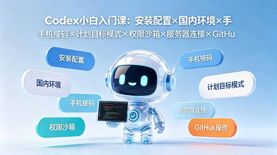 Codex小白入门课：安装配置×国内环境×手机接码×计划目标模式×权限沙箱×服务器连接×GitHub操作-来缘阁