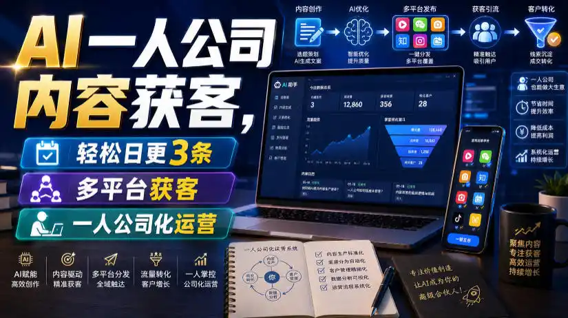 AI一人公司内容获客，轻松日更3条，多平台获客，一人公司化运营(更新0827)-来缘阁