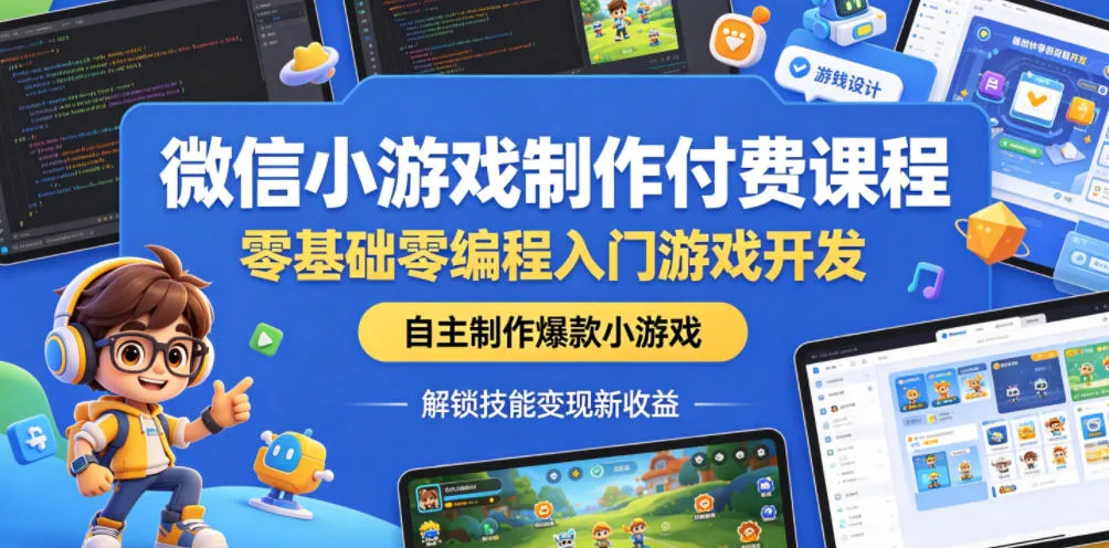 微信小游戏制作付费课程,零基础零编程入门游戏开发,自主制作爆款小游戏,解锁技能变现新收益-来缘阁