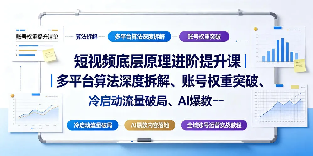 短视频底层原理进阶提升课｜多平台算法深度拆解、账号权重突破、冷启动流量破局、AI爆款内容落地与全域账号运营实战教程-来缘阁