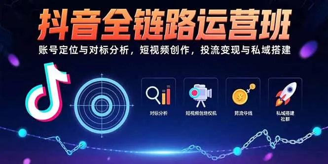 抖音全链路运营班：账号定位与对标分析，短视频创作，投流变现与私域搭建-来缘阁