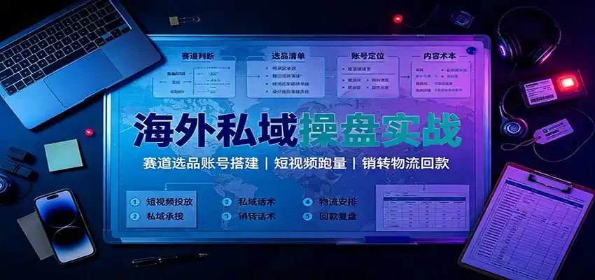 海外私域操盘实战：赛道选品账号搭建，短视频跑量，销转物流回款-来缘阁