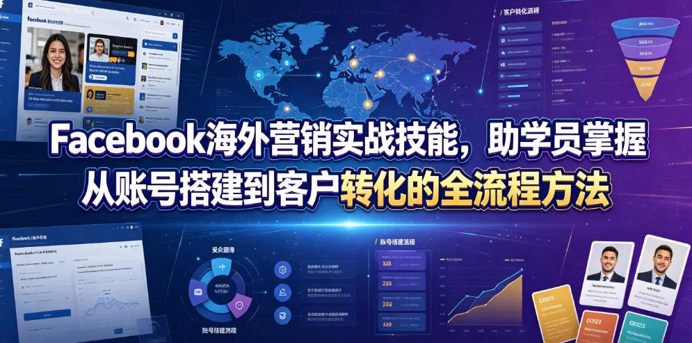Facebook海外营销实战技能，助学员掌握从账号搭建到客户转化的全流程方法-来缘阁