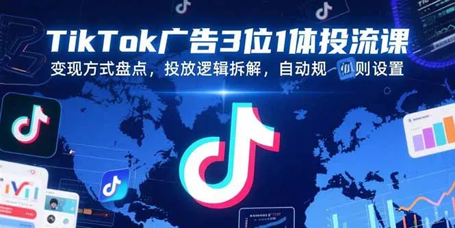 TikTok广告3位1体投流课，变现方式盘点，投放逻辑拆解，自动规则设置-来缘阁