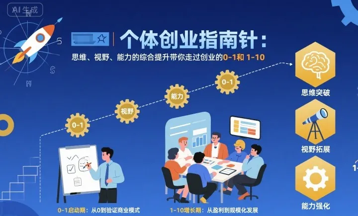 个体创业指南针，思维、视野、能力的综合提升带你走过创业的0-1和1-10【音频】-来缘阁