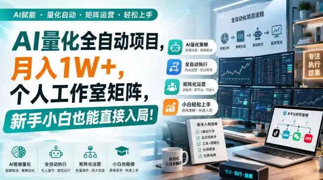 AI量化全自动项目,月入1W+,个人工作室矩阵,新手小白也能直接入局!【揭秘】-来缘阁