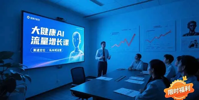 大健康AI流量增长课8.0，赛道定位方法论，AI数字人内容生产，私域转化运营-来缘阁