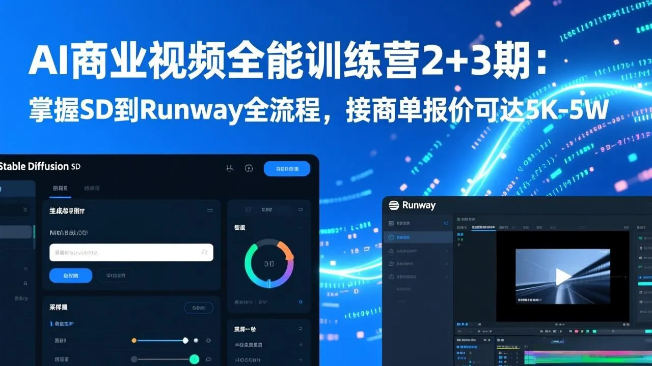 AI商业视频全能训练营2+3期：掌握SD到Runway全流程，接商单报价可达5K-5W-来缘阁