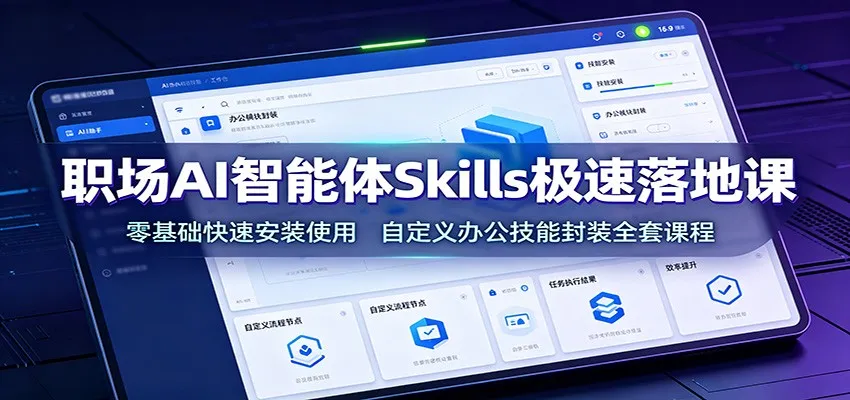 职场AI智能体Skills极速落地课：零基础快速安装使用，自定义办公技能封装全套课程-来缘阁