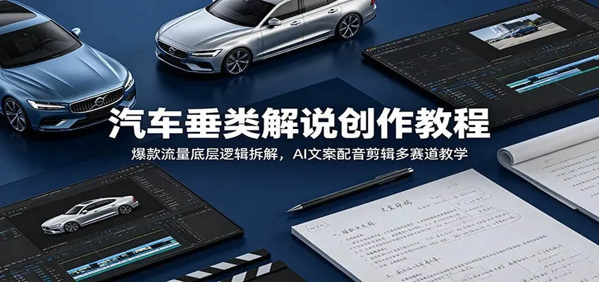 汽车垂类解说创作教程：爆款流量底层逻辑拆解，AI文案配音剪辑多赛道教学-来缘阁