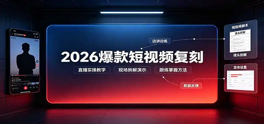 2026爆款短视频复刻:直播实操教学,配套文字文档掌握全流程-来缘阁