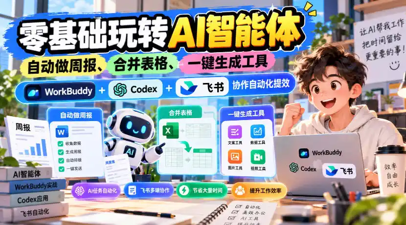 【无水印】零基础玩转AI智能体，自动做周报、合并表格、一键生成工具，WorkBuddy+Codex + 飞书协作自动化提效-来缘阁