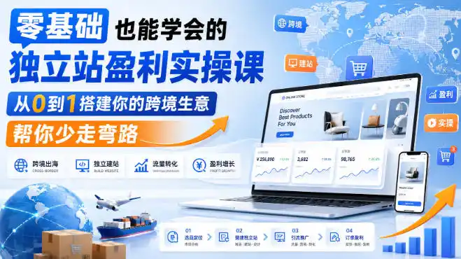 零基础也能学会的独立站盈利实操课,从0到1搭建你的跨境生意,帮你少走弯路-来缘阁
