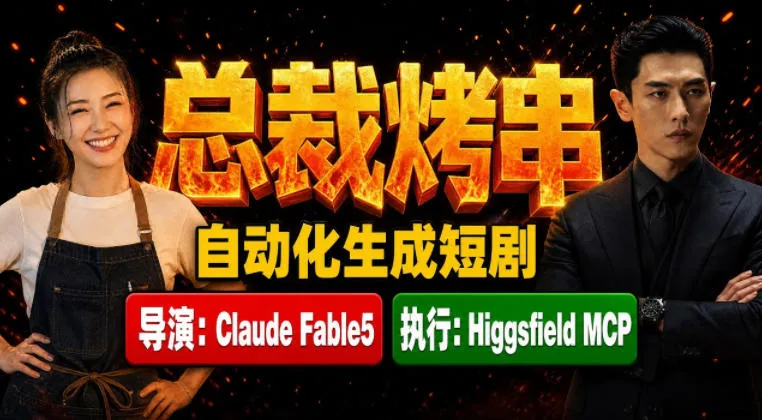 Claude Fable5担任导演+Higgsfield MCP落地执行|《总裁烤串》真人质感短剧全自动AI生成全流程教学-来缘阁