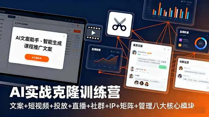AI实战克隆训练营：文案+短视频+投放+直播+社群+IP+矩阵+管理八大核心模块-来缘阁