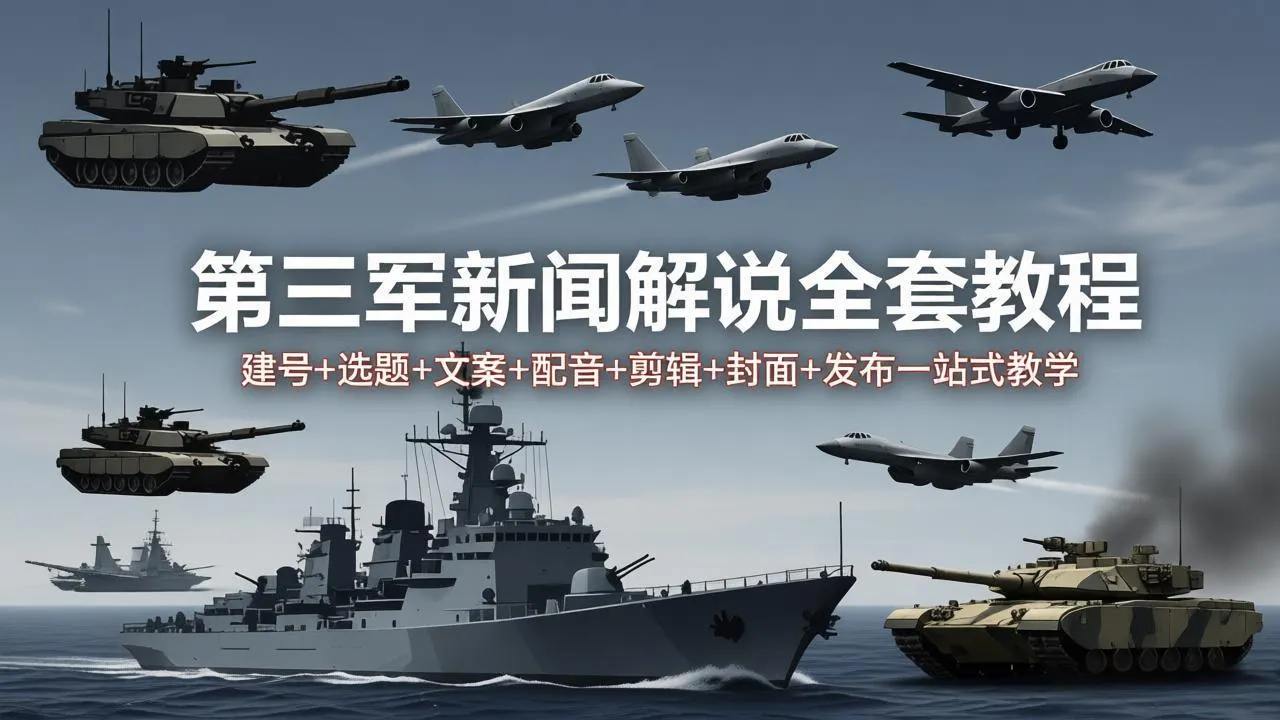 第三军迷新闻解说全套教程：建号+选题+文案+配音+剪辑+封面+发布一站式教学-来缘阁