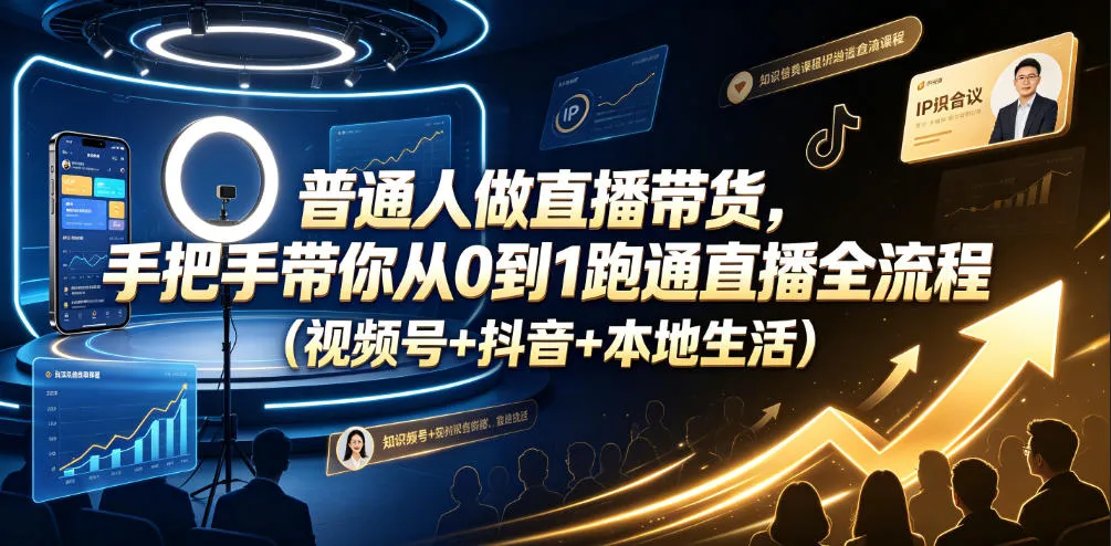 普通人做直播带货，手把手带你从0到1跑通直播全流程(视频号+抖音+本地生活)-来缘阁