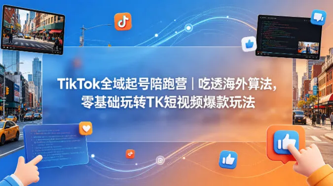 TikTok全域起号陪跑营｜吃透海外算法，零基础玩转TK短视频爆款玩法-来缘阁