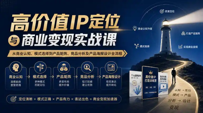 【无水印】高价值IP定位与商业变现实战课,从商业认知、模式选择到产品矩阵、竞品分析及产品海报设计全流程-来缘阁