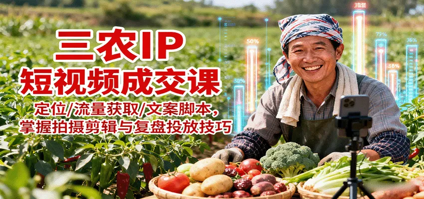 三农IP短视频成交课：定位/流量获取/文案脚本，掌握拍摄剪辑与复盘投放技巧-来缘阁