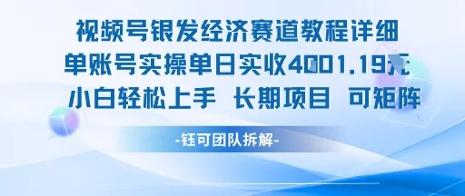 视频号银发经济赛道单账号实操单日实收1k+,小白轻松上手长期项目-来缘阁