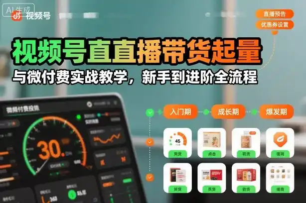 视频号直播带货起量与微付费实战教学，新手到进阶全流程(更新26年10月)-来缘阁