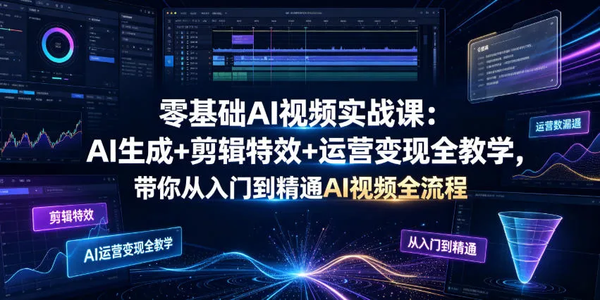 零基础AI视频实战课：AI生成+剪辑特效+运营变现全教学，带你从入门到精通AI视频全流程-来缘阁