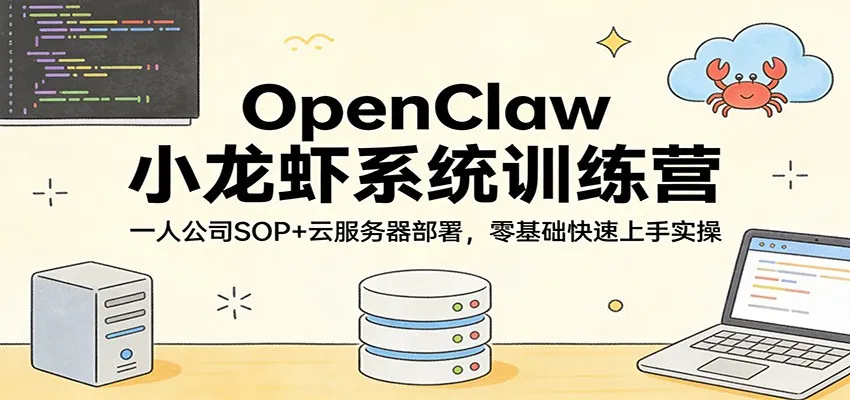 OpenClaw小龙虾系统训练营：一人公司SOP，云服务器部署，零基础快速上手实操-来缘阁