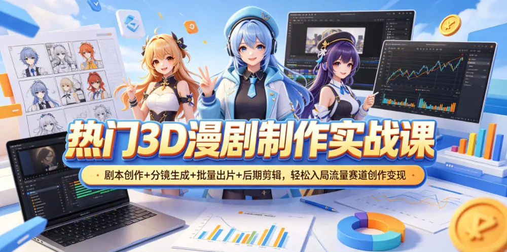 热门3D漫剧制作实战课，剧本创作+分镜生成+批量出片+后期剪辑，轻松入局流量赛道创作变现-来缘阁