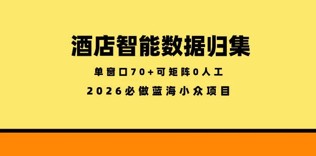酒店智能数据归集，小众蓝海已经稳定半年之久，单窗口70+零成本矩阵开干【揭秘】-来缘阁
