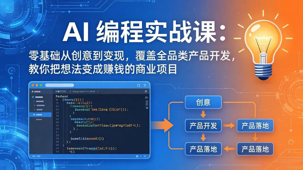 AI编程实战课-第三期-5月3更新：零基础从创意到变现，覆盖全品类产品开发，把想法变成赚钱项目-来缘阁