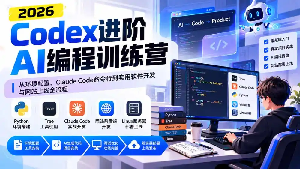 Codex进阶AI编程训练营：从环境配置、Claude Code命令行到实用软件开发与网站上线全流程-来缘阁