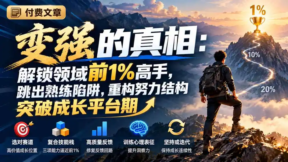 付费文章:变强的真相:解锁领域前1%高手,跳出熟练陷阱,重构努力结构突破成长平台期-来缘阁