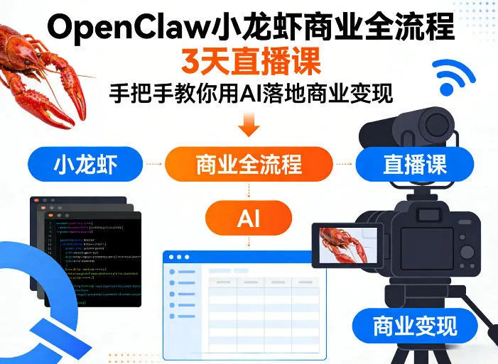 OpenClaw小龙虾商业全流程3天直播课,手把手教你用AI落地商业变现-来缘阁