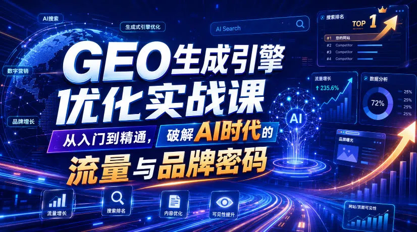 GEO生成引擎优化实战课,从入门到精通,破解AI时代的流量与品牌密码-来缘阁